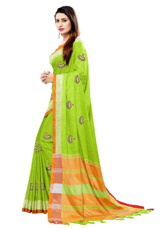 Generic Women's Blended Cotton Linen  Saree