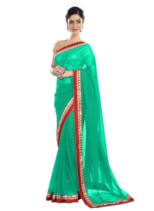 Generic Women's Chiffon Saree (Sea Green, 5-6