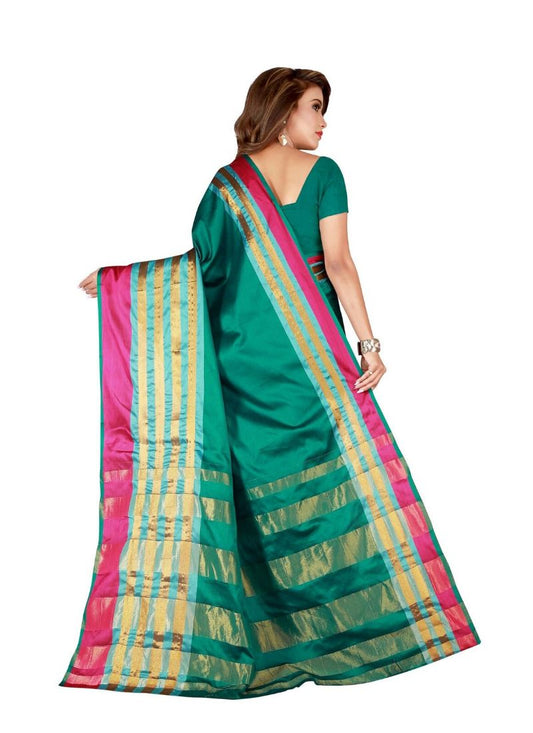 Generic Women's Cotton Blend Saree with Blouse