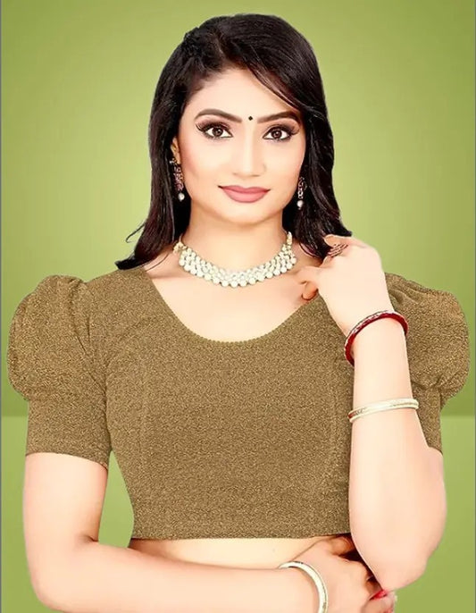 Women's Gold Puff Sleeve Readymade Blouse – Designer Stretchable Saree