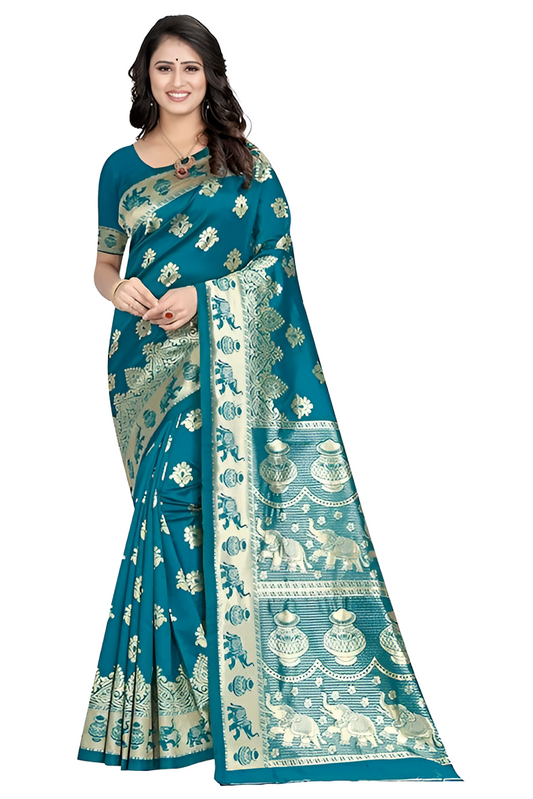 Women's Pure Soft Kanjivaram Silk Saree Banarasi Design Style With