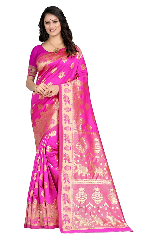 Women's Pure Soft Kanjivaram Silk Saree Banarasi Design Style With