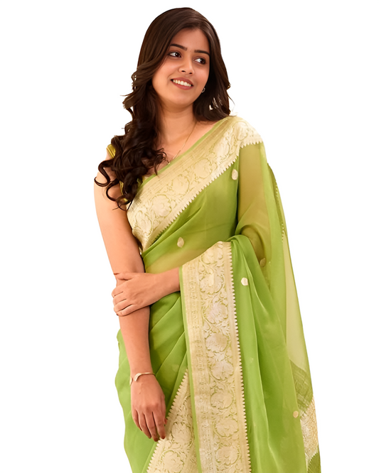 Women's Pure Soft Kanjivaram Cotton Silk Saree Banarasi Style With