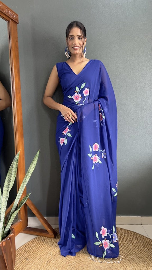 Women Semi-Stitched Georgette Saree Color Blue