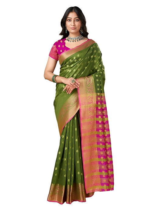 Women's Pure Soft Kanjivaram Silk Saree Banarasi Design Style With