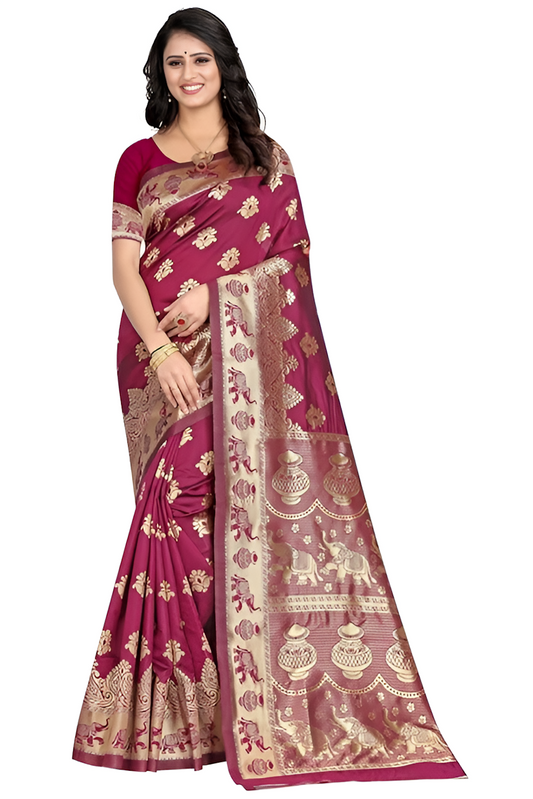 Women's Pure Soft Kanjivaram Silk Saree Banarasi Design Style With