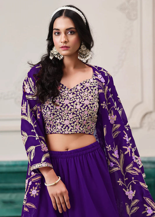 Purple Indo-Western Embroidered Jacket Style Sharara Suit