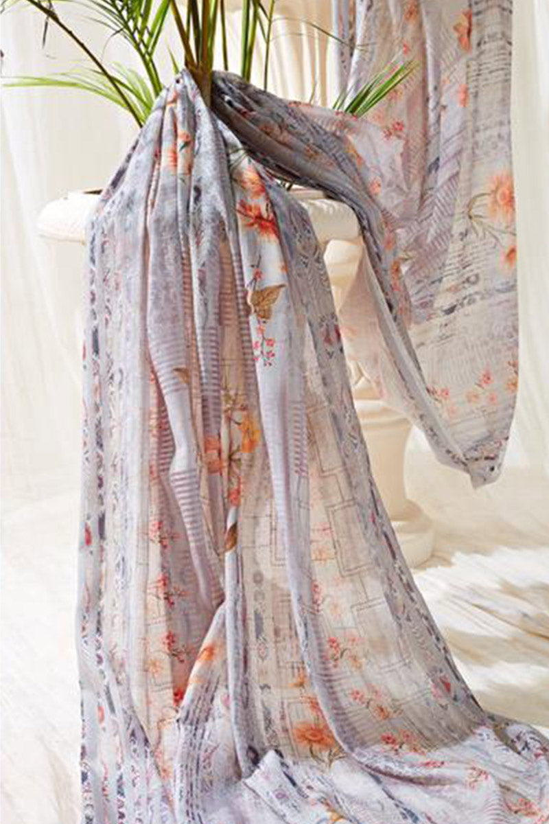 Light Grey Printed Cotton Straight Suit with Blue Pant & Dupatta  Women’s Ethnic Daily Wear