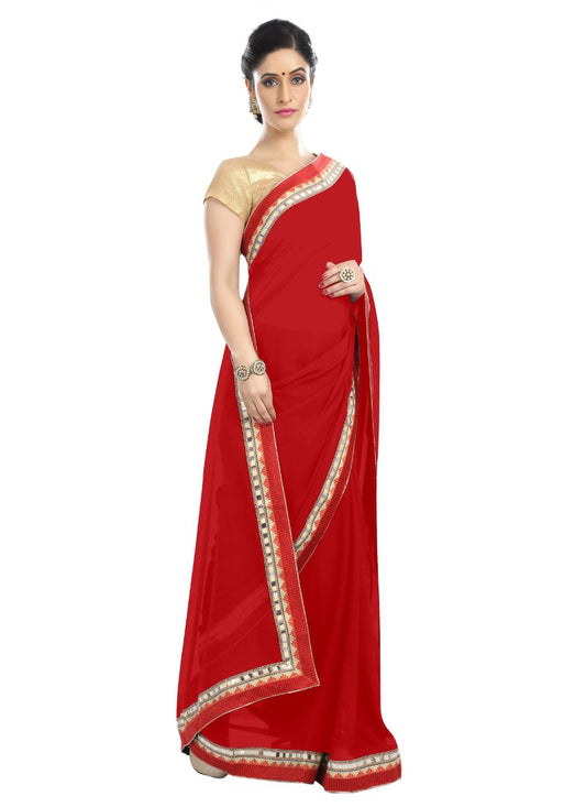 Generic Women's Chiffon Saree (Red, 5-6 Mtrs)