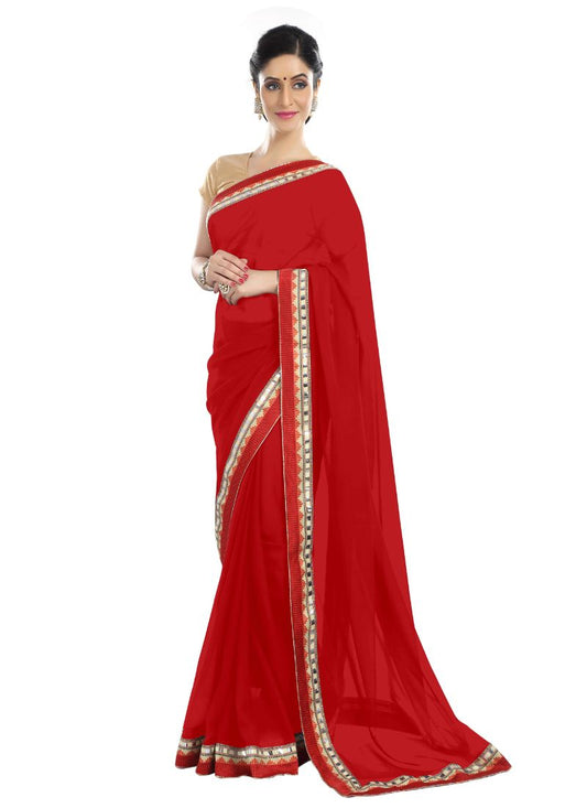 Generic Women's Chiffon Saree (Red, 5-6 Mtrs)