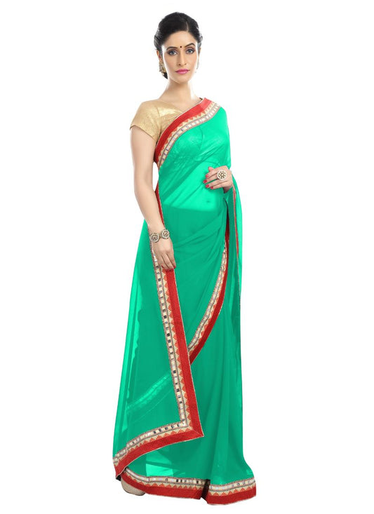 Generic Women's Chiffon Saree (Sea Green, 5-6