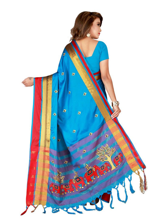 Generic Women's Cotton Blend Saree with Blouse
