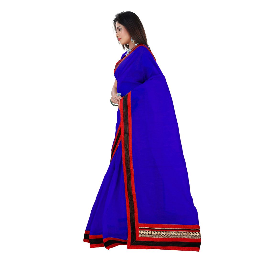 Generic Women's Chiffon Saree (Royal Blue, 5-6
