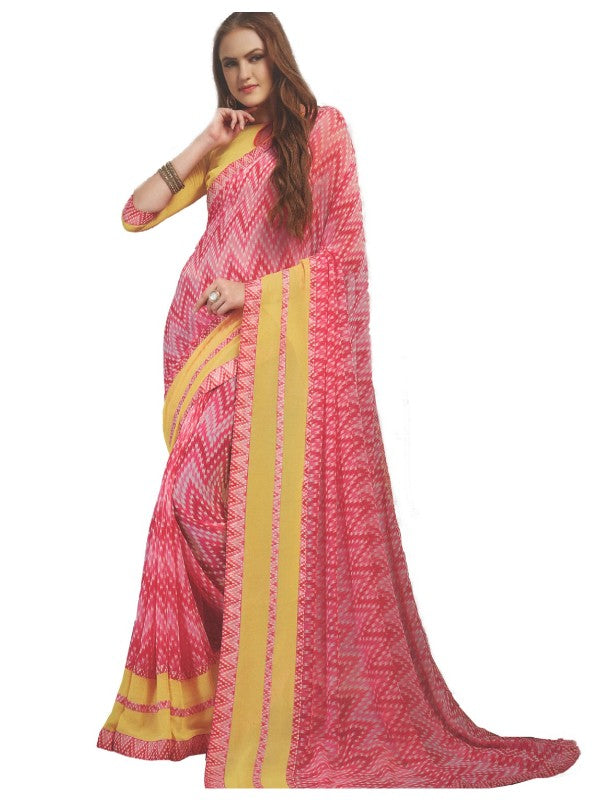 Georgette Digital Printed Saree With Blouse  Pink