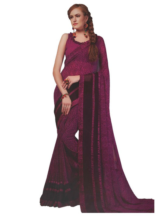 Georgette Digital Printed Saree With Blouse Purple