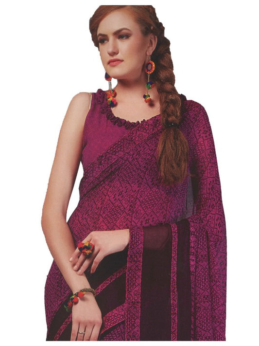 Georgette Digital Printed Saree With Blouse Purple