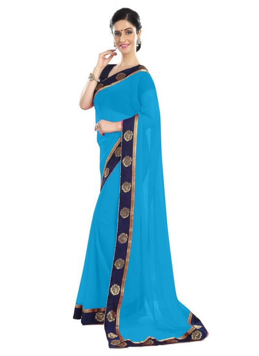 Generic Women's Chiffon Saree (Sky, 5-6 Mtrs)