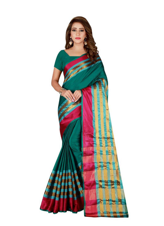 Generic Women's Cotton Blend Saree with Blouse