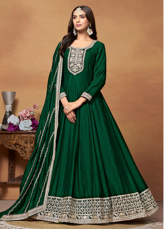 Emerald Elegance Green Embroidered Festive Anarkali Suit