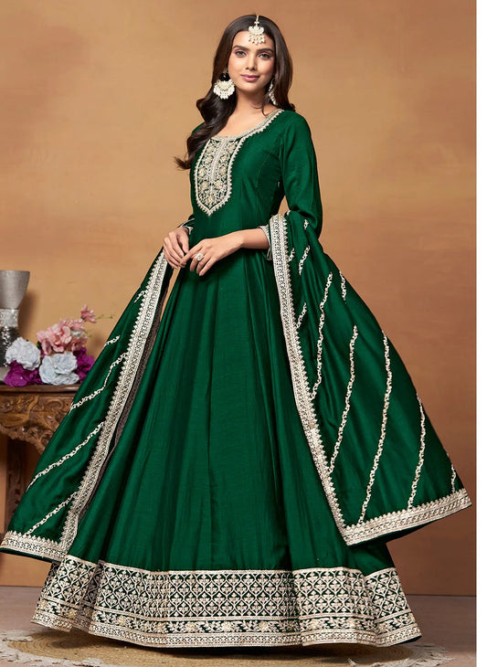 Emerald Elegance Green Embroidered Festive Anarkali Suit