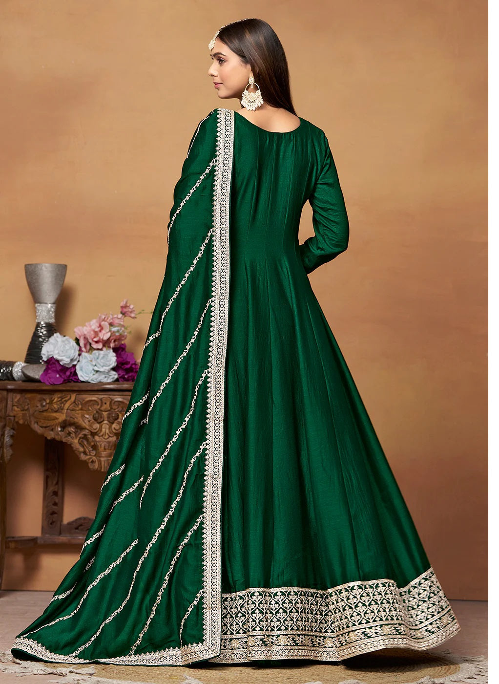 Emerald Elegance Green Embroidered Festive Anarkali Suit