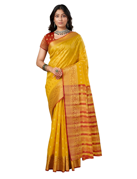 Women's Pure Soft Kanjivaram Silk Saree Banarasi Design Style With