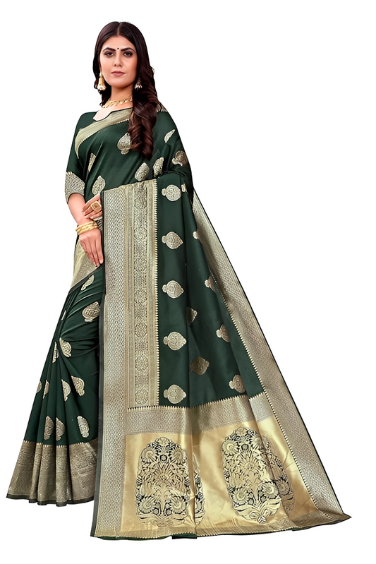 Women's Kanjivaram Art Silk Saree Soft Banarasi Style Sari With Blouse