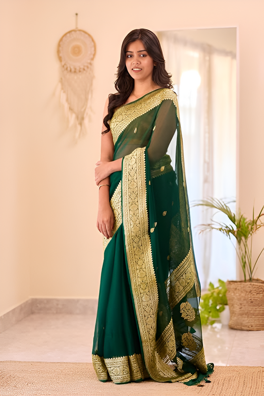 Women's Pure Soft Kanjivaram Cotton Silk Saree Banarasi Style With