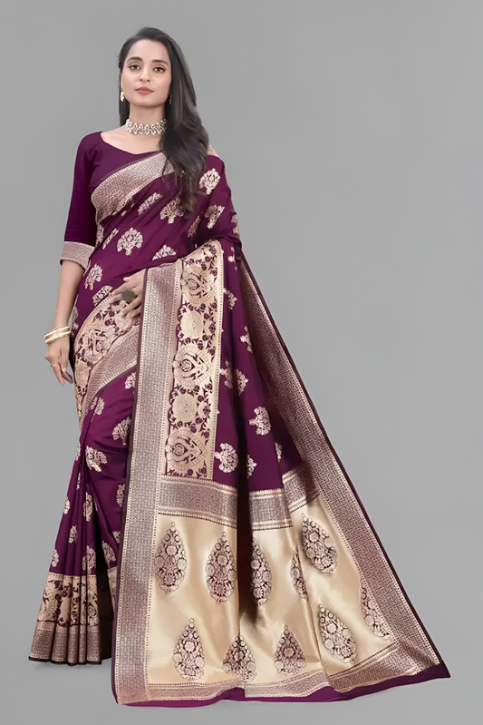 Beaitfull Woven Banarasi Silk Blend Saree For Women Size Free Size