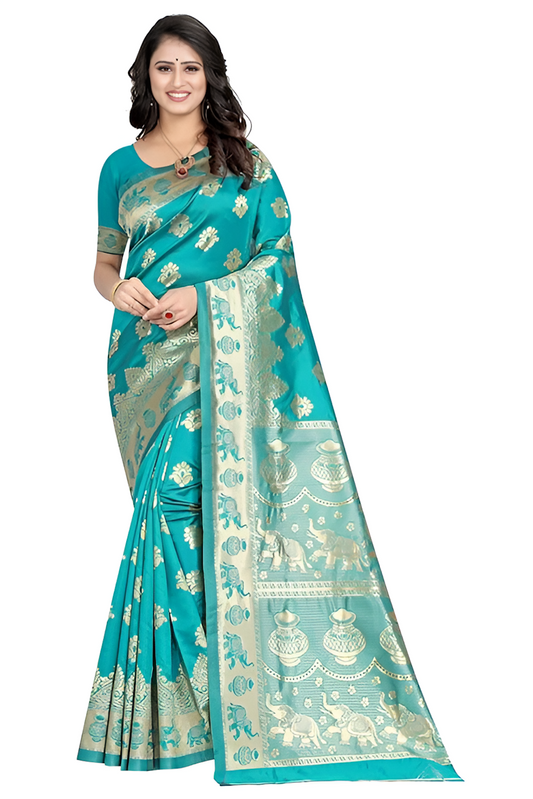 Women's Pure Soft Kanjivaram Silk Saree Banarasi Design Style With