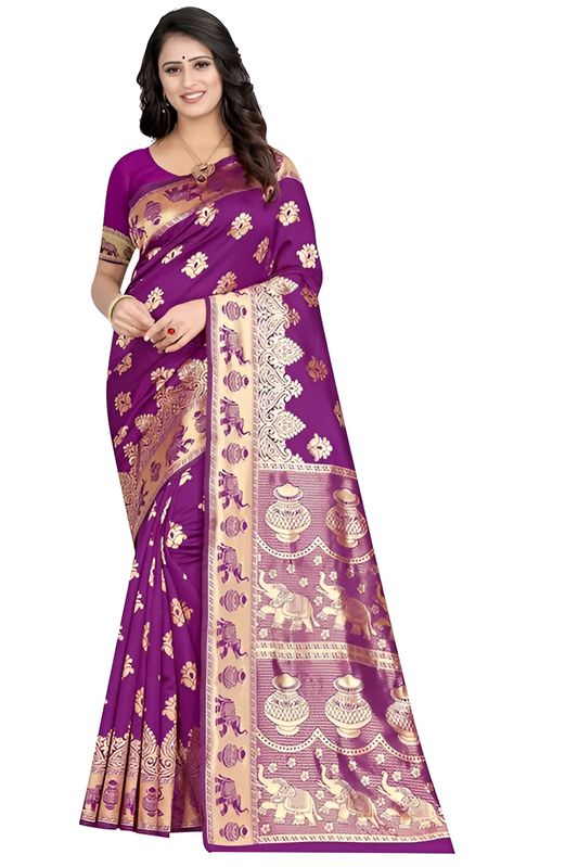 Women's Pure Soft Kanjivaram Silk Saree Banarasi Design Style With