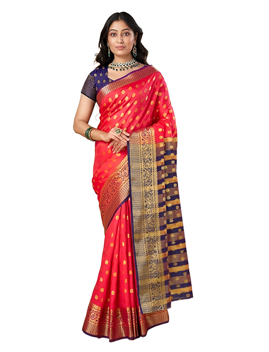 Women's Pure Soft Kanjivaram Silk Saree Banarasi Design Style With