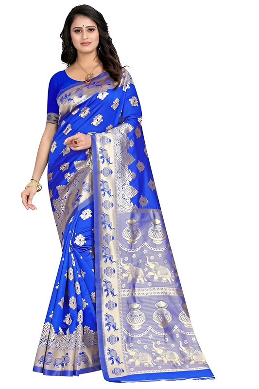 Women's Pure Soft Kanjivaram Silk Saree Banarasi Design Style With