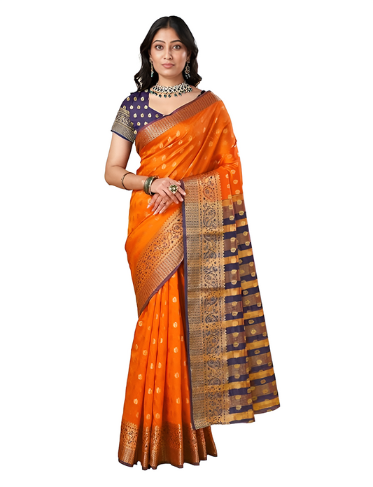 Women's Pure Soft Kanjivaram Silk Saree Banarasi Design Style With