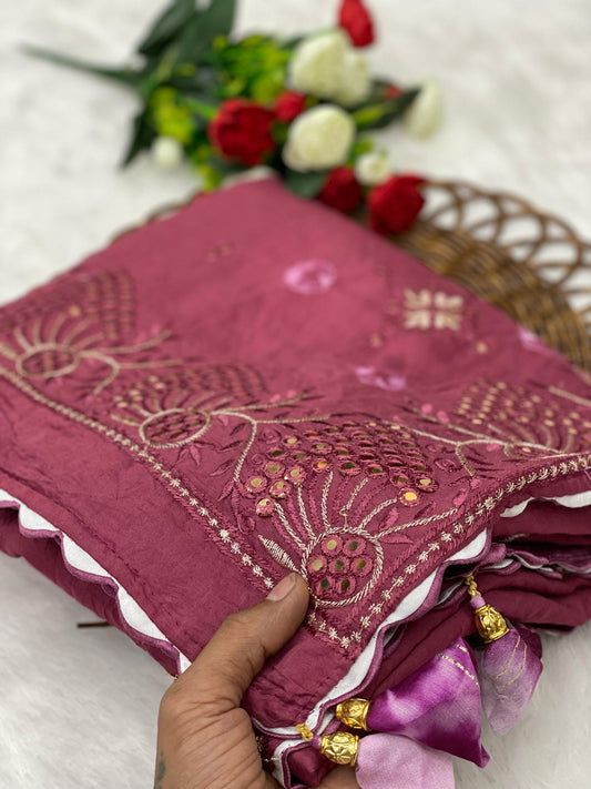 Women’s Linen silk cotton Saree with Floral Print, with all over Batik